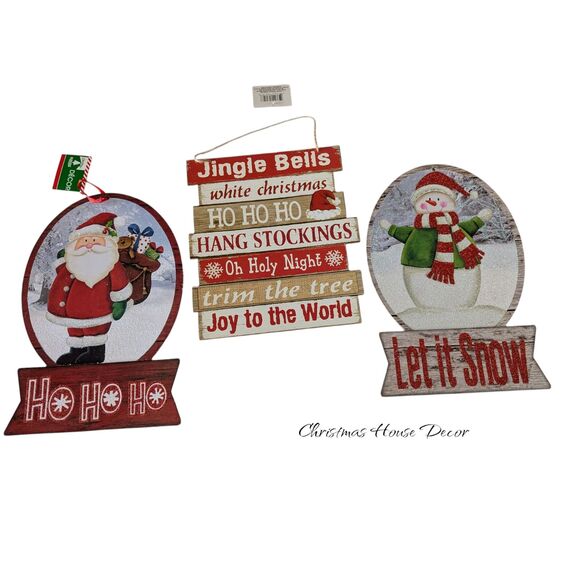 NWT  Christmas House Decor wood glitter wall/craft/wreath plaques  (3) - Picture 1 of 6
